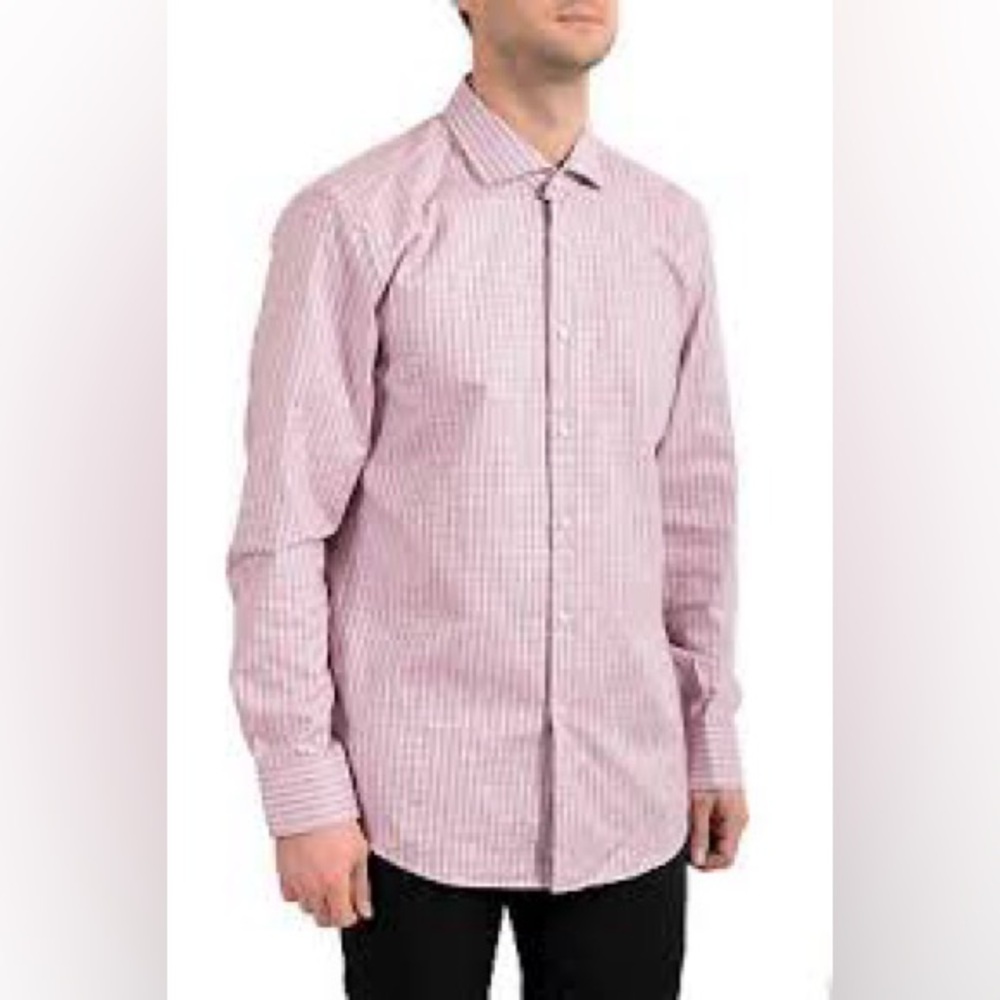 HUGO ‘Jason sharp fit Pink and White Casual Button Down Shirt 17.5   
36/37